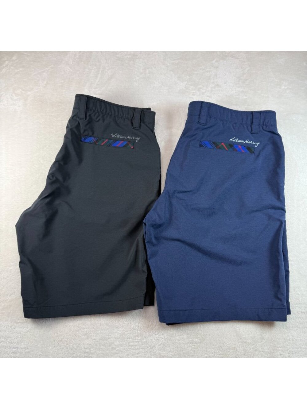 Lot of 2 William Murray Golf Shorts Mens 36 Tartan Plaid Blue Black Performance